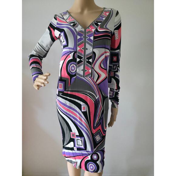 Emilio Pucci Purple Multicolor Signature Print Summer Dress S sz - Picture 4 of 16